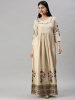 Women's Beige Floral Anarkali Kurta-BSM604-Beige