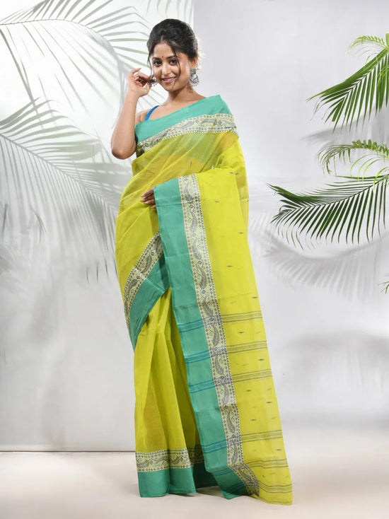 Lime Green Pure Cotton Tant Saree With Woven Designs-MA51TT43470116