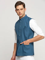 Men Teal Mandarin Collar Solid Nehru Jacket-AK-12527-66-Teal