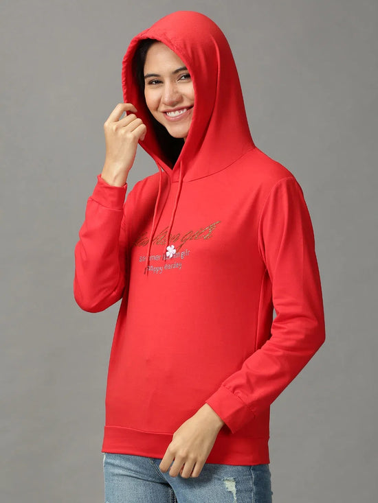 Women's Red Solid Sweatshirt-AN-60-Red