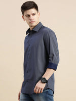 Men Navy Polka Dots Casual Shirt-DAITON-3440-Navyblue