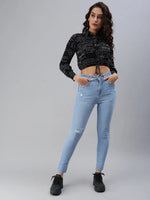 Women's Blue Solid Denim Skinny Jeans-GZ-5163A-Blue