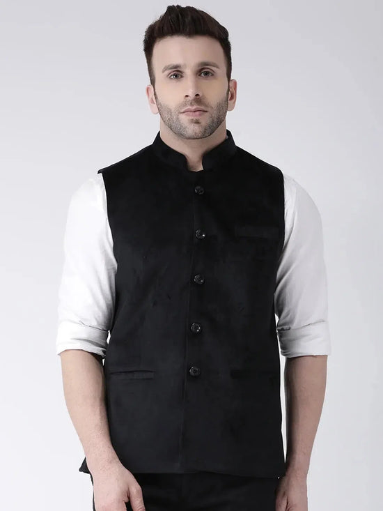 Hangup Men Standard Solid Men's Indian Wear-VelvetBasketBlack