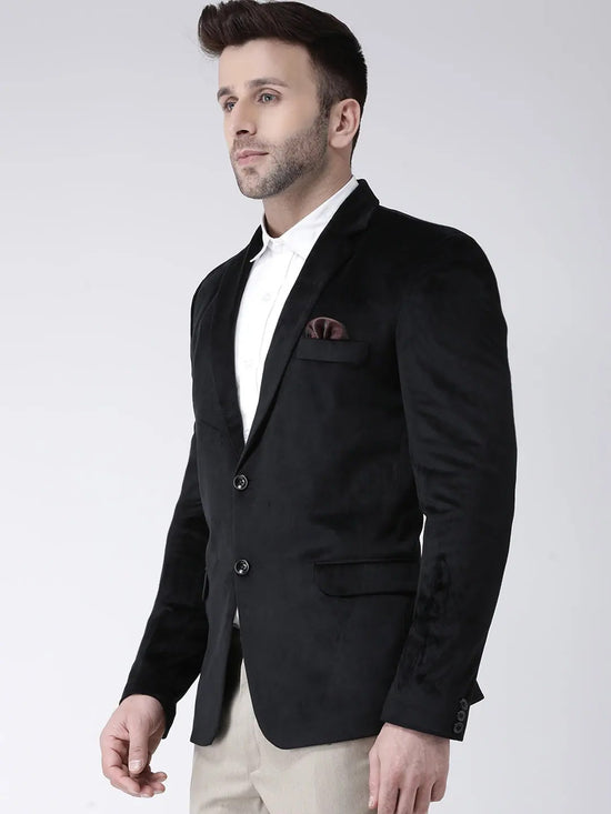 Hangup Men Standard Solid Men Formalwear-Black2ButtonVelvetBlazer