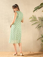 Women Olive Polka Dot Midi Dress