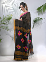 Black Cotton Saree With Stripes Pattern-MA56CH33880047