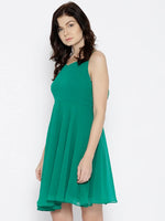 Back knot short skater Dress in Forest Green