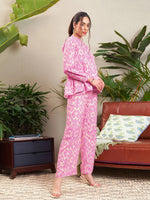 Women Pink Ikat Tiered Shirt With Palazzo Pants