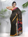 Black Cotton Saree With Stripes Pattern-MA56CH33880047