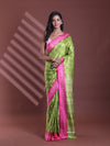 Green Silk Soft Saree With Paisley Print-MA60BSL01400041