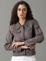 Women's Taupe Solid Denim Jacket-AE-9501-Taupe