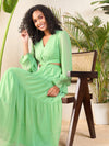 Women Jade Green Waist Cut-Out Maxi Dress