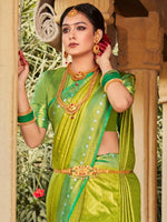 Saree Mall Women's Kanjeevaram  Lime Green Woven Design Designer Saree With Blouse Piece-VIRAST5206