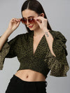 Women's Green Printed Tops-AE-10301-Oliveblack