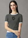 Women's Black Striped Fitted Top-RY-3179-Black