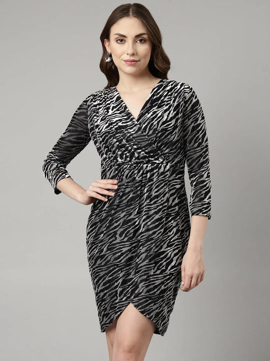 Women Grey Abstract Bodycon Dress-KW-2929-Grey