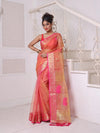 Orange Muslin Saree With Zari Woven Nakshi Borders-MA62MS331980033