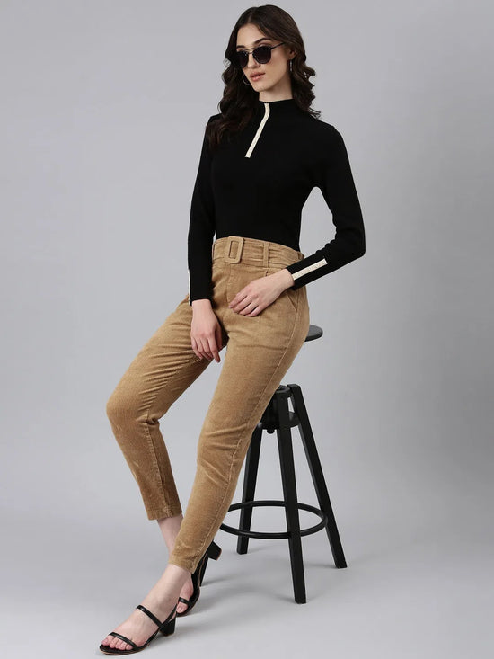 Women Khaki Solid Peg Trouser-LT-MF-23047-Khaki