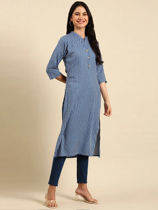 Women's Blue Printed Straight Kurta-GW-500-B-Blue