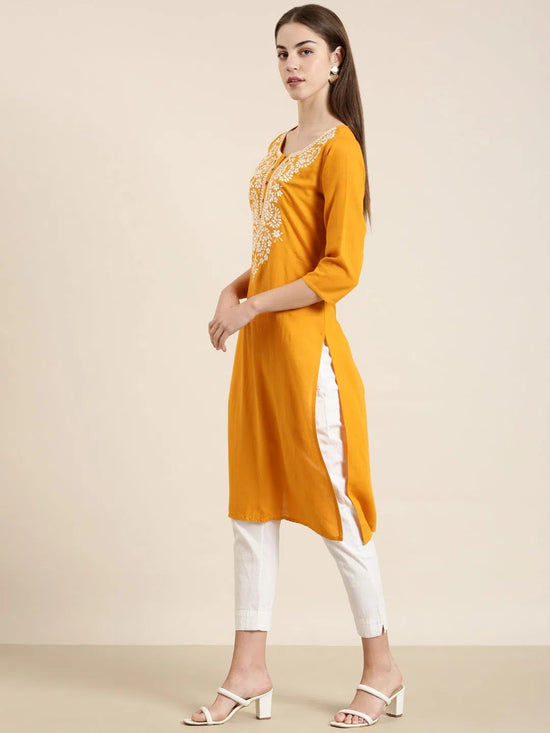 Women Orange Solid Straight Kurta-NJ-3570299-Orange