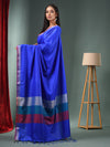 Blue Blended Silk Handwoven Saree With Temple Zari Border-MA50BSL01660146