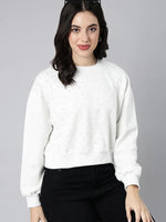 Women Self Design White Crop Sweatshirt-7004-White