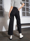 Women Black Washed Thigh Cut Out Straight Jeans