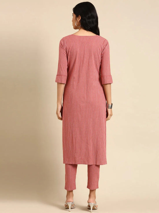 Women's Purple Striped Kurta Set-SKC-853-Mauve