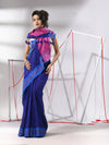 Blue Cotton Saree With Zari Stripe Border-MA55CT06520024