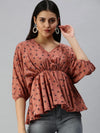 Women's Brown Floral Top-AE-10208-Brownnavyblue