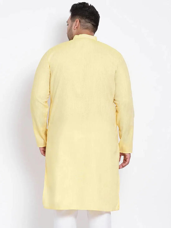 Hangup Men Standard Solid Men's Indian Wear-Yellow_Linen_OnlyLongKurta