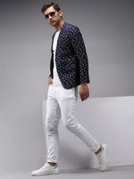 Men Blue Printed Blazer-SOBLZ-274-Navyblue