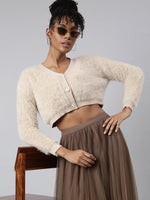 Women Solid Beige Crop Cardigan-CHN-5249-Beige