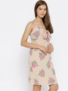 Front Tie Knot Rose print Mini Dress in Skin Color