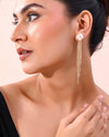 Gold-Plated Handcrafted Pearl Studded Classic Drop Earrings-VOJ364