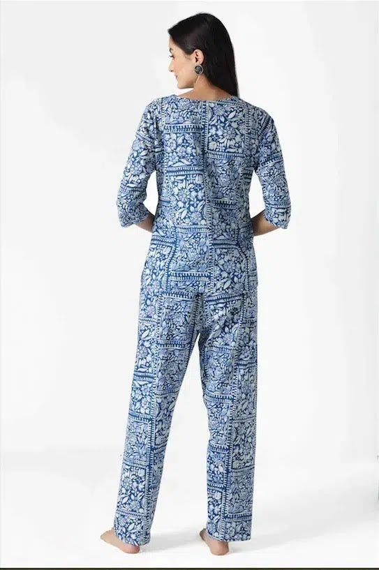 Kurta pyjama Set in Blue cotton Print