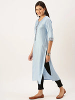 Women's Blue Solid Straight Kurta-SKC-3231-Blue