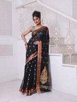 Black Cotton Saree With Zari Borders-MA64BCT401190051