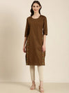 Women Coffee Brown Solid Straight Kurta-DF-1555-Coffeebrown