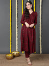 Ahika Women Maroon Cotton Printed Anarkali Kurta Pant Set-VKSET1504_S