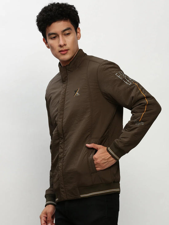 Men Green Solid Casual Bomber Jackets-ZD-3601-Olive