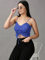 Women's Blue Solid Fitted Crop Top-MW-1055-Blue