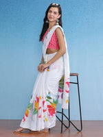 Saree Mall Women's Cotton White Printed Designer Saree With Blouse Piece-MINAXI4907