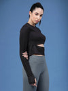 Rigo Solid Full Sleeves Round Neck Slim Fit Women Active Wear Crop Top-WTOP315-1439-L