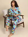 Shirt Pyjama nightwear set in Aqua Blue Print