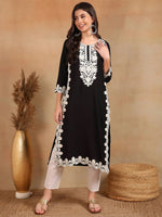 Ahika Women Black Viscose Rayon Solid Embroidered Chikankari Straight Kurta-VCK9780