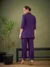 Women Purple Front Embroidered Shirt With Palazzos