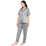 Smarty Pants Women's Silk Satin Grey Color Stuart Little Printed Night Suit