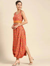 Cowl skirt with crop Top in Peach Print