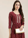 Women Maroon Floral A-Line Kurta-AT-A899-NC-Maroon